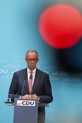 Federal Chancellor and CDU Party Chairman Friedrich Merz at a press conference following the state elections in Berlin and Mecklenburg-Western Pomerania at the Konrad Adenauer House on September 21, 2026, in Berlin; Friedrich Merz at a press conference following the state elections in Berlin