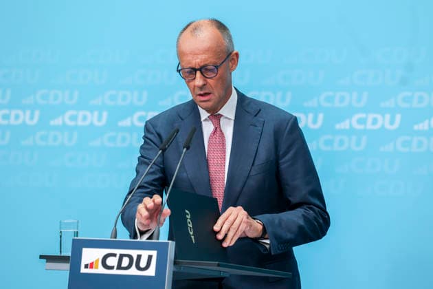 Federal Chancellor and CDU Party Chairman Friedrich Merz at a press conference following the state elections in Berlin and Mecklenburg-Western Pomerania at the Konrad Adenauer House on September 21, 2026, in Berlin; Friedrich Merz at a press conference following the state elections in Berlin