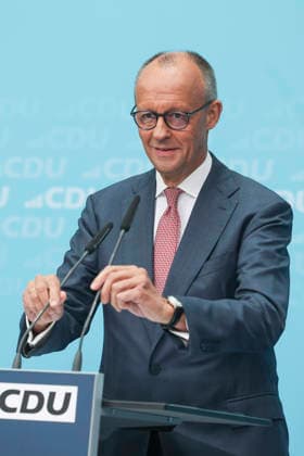 Federal Chancellor and CDU Party Chairman Friedrich Merz at a press conference following the state elections in Berlin and Mecklenburg-Western Pomerania at the Konrad Adenauer House on September 21, 2026, in Berlin; Friedrich Merz at a press conference following the state elections in Berlin