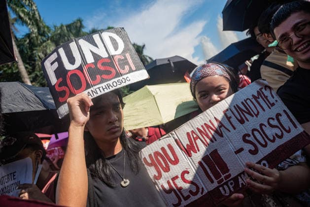 September 21, 2026, Quezon City, Quezon, Philippines: Thousands of Filipinos and various progressive groups from multiple sectors protested through the streets of Manila until Recto Ave, commemorating 54 years since the decalaration of Martial Law by late President Marcos Sr, father of current president Marcos Jr. The protesters were stopped at by the Philippine National Police s barricades. Quezon City Philippines - ZUMAy102 20260921_zip_y102_006 Copyright: xKenosisxYapx