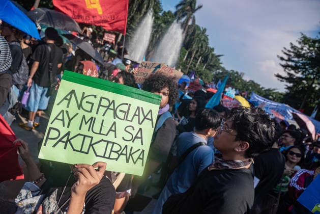 September 21, 2026, Quezon City, Quezon, Philippines: Thousands of Filipinos and various progressive groups from multiple sectors protested through the streets of Manila until Recto Ave, commemorating 54 years since the decalaration of Martial Law by late President Marcos Sr, father of current president Marcos Jr. The protesters were stopped at by the Philippine National Police s barricades. Quezon City Philippines - ZUMAy102 20260921_zip_y102_009 Copyright: xKenosisxYapx