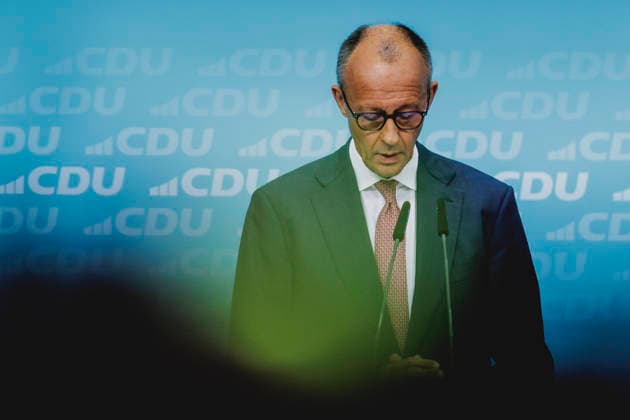 Friedrich Merz, CDU, Federal Chancellor, photographed during a press conference in response to the state election in Mecklenburg-Western Pomerania and the Berlin House of Representatives election, September 21, 2026. While Die Linke won the election in Berlin with 25.7%, ahead of the CDU, the AfD Copyright: xFlorianxGaertnerx