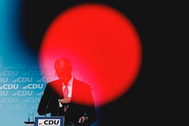 Friedrich Merz, CDU, Federal Chancellor, photographed during a press conference in response to the state election in Mecklenburg-Western Pomerania and the Berlin House of Representatives election, September 21, 2026. While Die Linke won the election in Berlin with 25.7%, ahead of the CDU, the AfD Copyright: xFlorianxGaertnerx