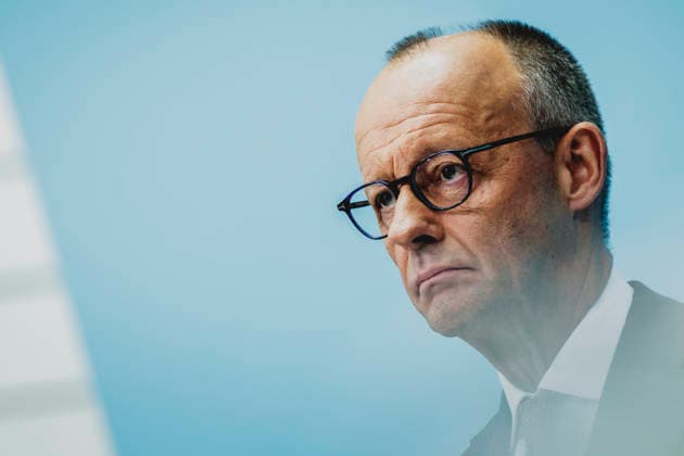 Friedrich Merz, CDU, Federal Chancellor, photographed during a press conference in response to the state election in Mecklenburg-Western Pomerania and the Berlin House of Representatives election, September 21, 2026. While Die Linke won the election in Berlin with 25.7 percent, ahead of the CDU, Copyright: xFlorianxGaertnerx
