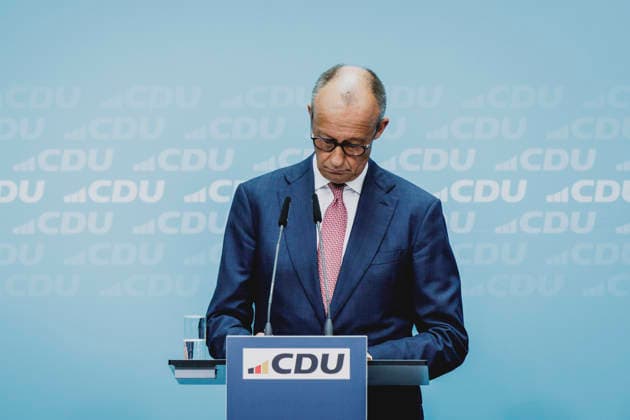 Friedrich Merz, CDU, Federal Chancellor, photographed during a press conference in response to the state election in Mecklenburg-Western Pomerania and the Berlin House of Representatives election, September 21, 2026. While Die Linke won the election in Berlin with 25.7 percent, ahead of the CDU, Copyright: xFlorianxGaertnerx