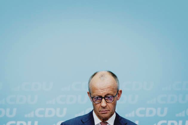 Friedrich Merz, CDU, Federal Chancellor, photographed during a press conference in response to the state election in Mecklenburg-Western Pomerania and the Berlin House of Representatives election, September 21, 2026. While Die Linke won the election in Berlin with 25.7 percent, ahead of the CDU, Copyright: xFlorianxGaertnerx