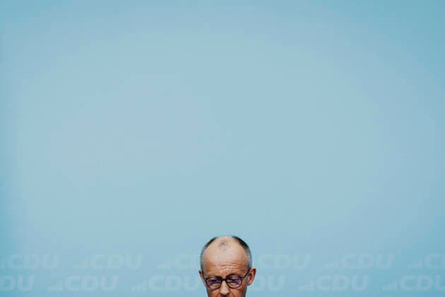 Friedrich Merz, CDU, Federal Chancellor, photographed during a press conference in response to the state election in Mecklenburg-Western Pomerania and the Berlin House of Representatives election, September 21, 2026. While Die Linke won the election in Berlin with 25.7 percent, ahead of the CDU, Copyright: xFlorianxGaertnerx