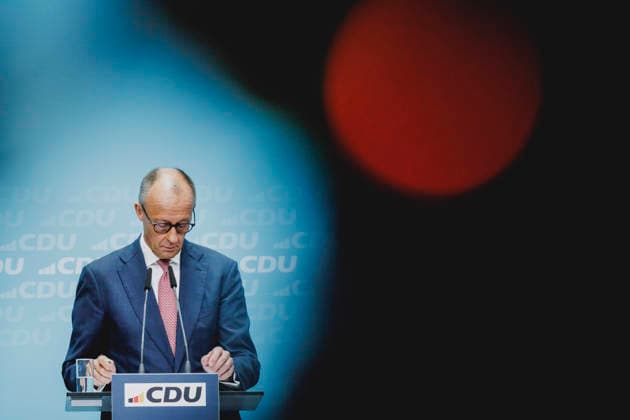 Friedrich Merz (CDU), Federal Chancellor, photographed during a press conference in response to the state election in Mecklenburg-Western Pomerania and the Berlin House of Representatives election, September 21, 2026. While The Left won the election in Berlin with 25.7 percent, ahead of the CDU, Copyright: xFlorianxGaertnerx
