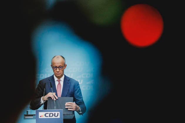 Friedrich Merz (CDU), Federal Chancellor, photographed during a press conference in response to the state election in Mecklenburg-Western Pomerania and the Berlin House of Representatives election, September 21, 2026. While The Left won the election in Berlin with 25.7 percent, ahead of the CDU, Copyright: xFlorianxGaertnerx