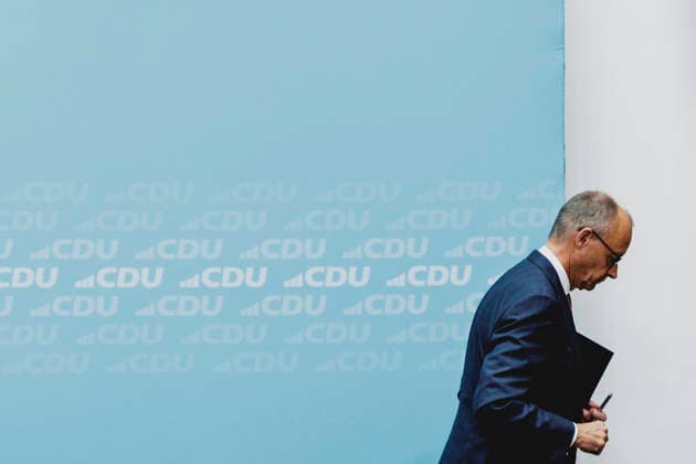 Friedrich Merz, CDU, Federal Chancellor, photographed during a press conference in response to the state election in Mecklenburg-Western Pomerania and the Berlin House of Representatives election, September 21, 2026. While Die Linke won the election in Berlin with 25.7%, ahead of the CDU, the AfD Copyright: xFlorianxGaertnerx