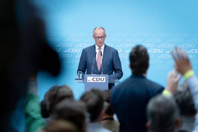 Konrad Adenauer House, CDU, Press Conference in Berlin, Konrad Adenauer House, CDU, Party Chairman, Federal Chancellor Friedrich Merz, Leading Candidate, Stefan Evers Berlin Berlin GER