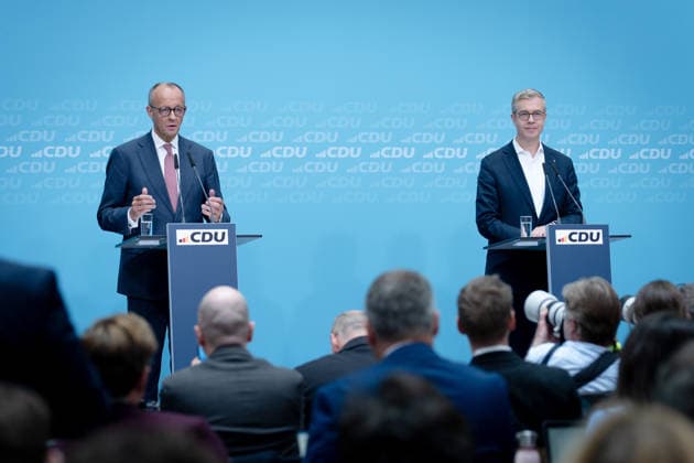 Konrad Adenauer House, CDU, Press Conference in Berlin, Konrad Adenauer House, CDU, Party Chairman, Federal Chancellor Friedrich Merz, Leading Candidate, Stefan Evers Berlin Berlin GER