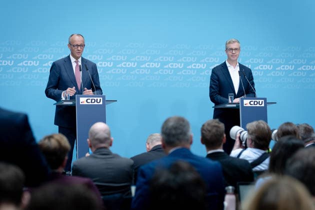 Konrad Adenauer House, CDU, Press Conference in Berlin, Konrad Adenauer House, CDU, Party Chairman, Federal Chancellor Friedrich Merz, Leading Candidate, Stefan Evers Berlin Berlin GER