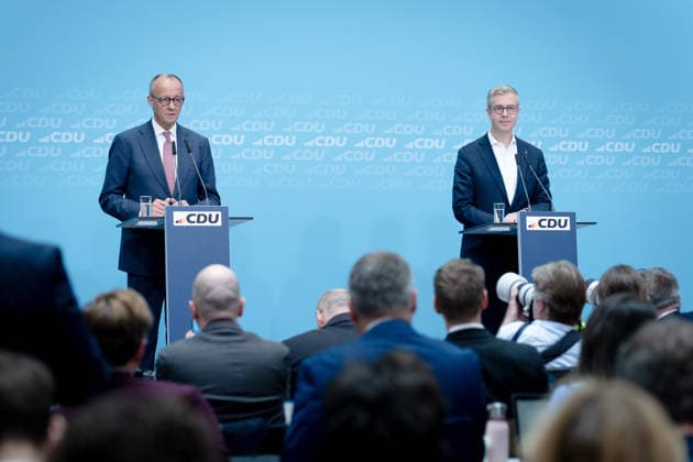 Konrad Adenauer House, CDU, Press Conference in Berlin, Konrad Adenauer House, CDU, Party Chairman, Federal Chancellor Friedrich Merz, Leading Candidate, Stefan Evers Berlin Berlin GER