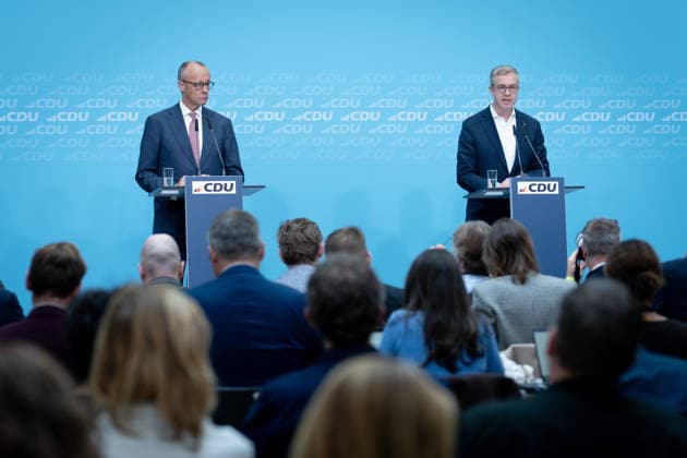 Konrad Adenauer House, CDU, Press Conference in Berlin, Konrad Adenauer House, CDU, Party Chairman, Federal Chancellor Friedrich Merz, Leading Candidate, Stefan Evers Berlin Berlin GER