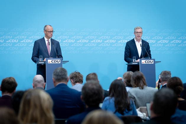 Konrad Adenauer House, CDU, Press Conference in Berlin, Konrad Adenauer House, CDU, Party Chairman, Federal Chancellor Friedrich Merz, Leading Candidate, Stefan Evers Berlin Berlin GER