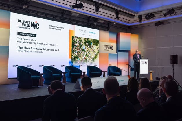 September 21, 2026, New York City, United States: Australian Prime Minister Anthony Albanese speaks during the opening ceremony of Climate Week NYC 2026 in New York City New York City United States  - ZUMAl194 20260921_zip_l194_001 Copyright: xMarekxLadzinskix