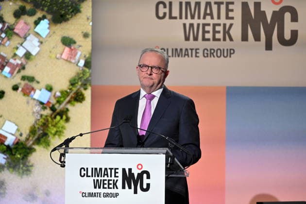 ANTHONY ALBANESE UNITED STATES VISIT, Australia™s Prime Minister Anthony Albanese speaks at the opening ceremony of the Climate Week NYC event ahead of the United Nations General Assembly in New York, Monday, September 21, 2026. ( NO ARCHIVING NEW YORK New York United States of America  Copyright: xMICKxTSIKASx 20260922168354804368