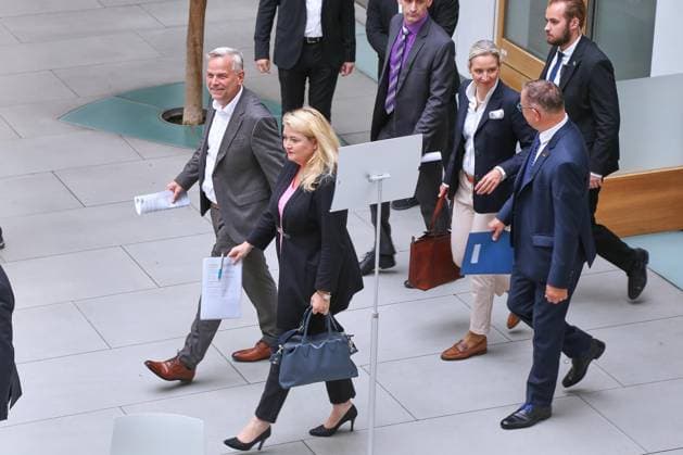 Berlin, Germany, September 21, 2026 Federal Press Conference: AfD—Impact of the State Elections in Berlin and Mecklenburg-Western Pomerania on Federal Politics Leif Erik Holm, AfD candidate for the office of Minister-President in Mecklenburg-Western Pomerania, Kristin Brinker, AfD lead candidate for Berlin, and AfD chairpersons Tino Chrupalla and Alice Weidel Copyright: xdtsxNachrichtenagenturx dts_135661