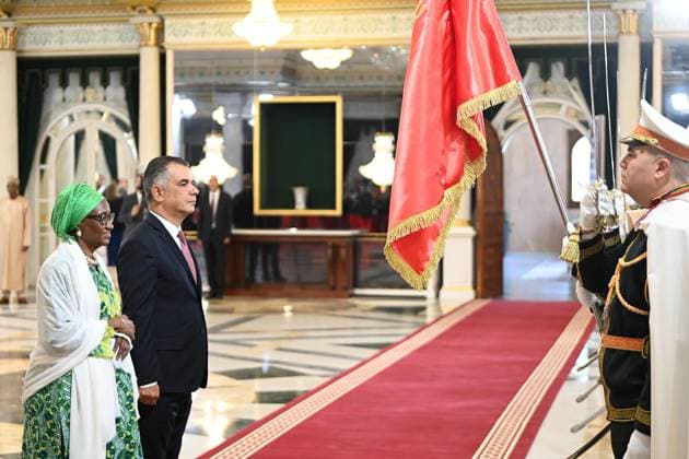 Tunisian President Receives Credentials of Three New Ambassadors Tunisian President Kais Saied presides over a ceremony to receive the credentials of newly appointed ambassadors Kolo Haruna Abubakar of Nigeria, Mohammed bin Abdullah bin Hamad Al-Buraithin of Saudi Arabia, and Mohamed El Hacen Boukhreiss of Mauritania at Carthage Palace in Tunis, Tunisia, on September 21, 2026. The three diplomats had previously presented copies of their credentials to Tunisia’s foreign ministry. Photo by Tunisian Presidency apaimages Tunis Tunis Tunisia 210926_Tunis_TPO_00(5) Copyright: xapaimagesxTunisianxPresidencyx xapaimagesx