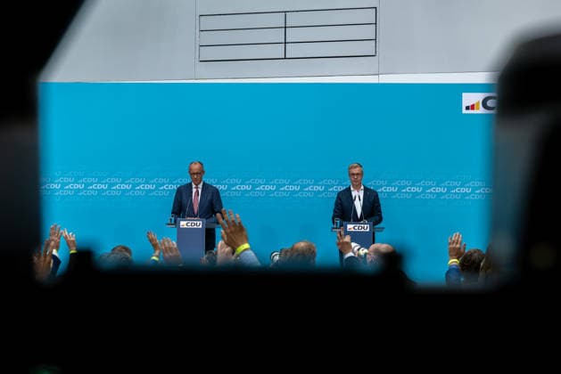 Chancellor Friedrich Merz, together with the CDU’s top candidate for Berlin, Stefan Evers, at the Konrad Adenauer Haus Deutschland in Berlin on September 21, 2026. Following another historic election defeat for the CDU in Mecklenburg-Western Pomerania and weak results in the Berlin House of Representatives election, Chancellor Friedrich M