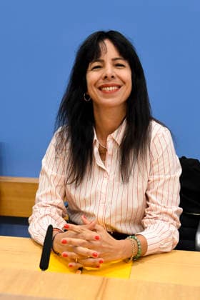 ABB BPK Elif Eralp, mayoral candidate in Berlin for the party Die Linke Topic: Die Linke—Impact of the state elections in Berlin and Mecklenburg-Western Pomerania on federal politics Statement at the BPK Federal Press Conference on September 21, 2026, in Berlin, Berlin, Germany