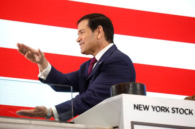 United States Secretary of State Marco Rubio remains for photos after ringing the opening bell at the New York Stock Exchange on Wall Street on Monday, September 21, 2026 in New York City. The NYSE welcomed officials and guests of the United States Department of State to recognize the 81st Session of the United Nations General Assembly.  NYP20260921107 JOHNxANGELILLO