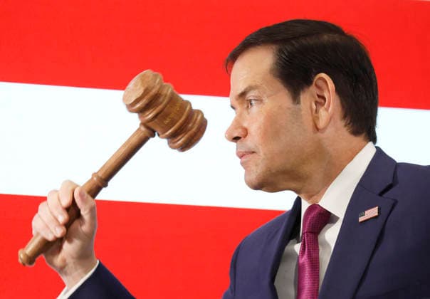 United States Secretary of State Marco Rubio holds the ceremonial gavel after ringing the opening bell at the New York Stock Exchange on Wall Street on Monday, September 21, 2026 in New York City. The NYSE welcomed officials and guests of the United States Department of State to recognize the 81st Session of the United Nations General Assembly.  NYP20260921108 JOHNxANGELILLO
