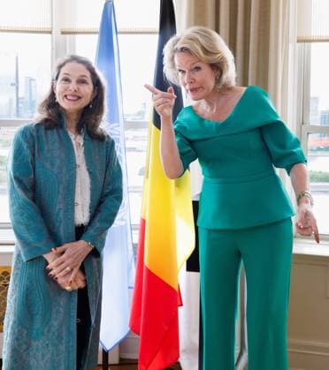 Queen Mathilde of Belgium (R) poses with Jordanian-American humanitarian and maternal & newborn health activist Princess Sarah Zeid during the 81st session of the United Nations General Assembly (UNGA81), in New York City, United States of America, Monday 21 September 2026.  BENOITxDOPPAGNE 187324646