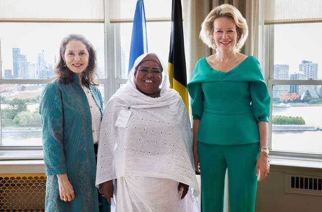 Queen Mathilde of Belgium (R) poses with Nour Hussein Al Sewaty Mohammed and Jordanian-American humanitarian and maternal & newborn health activist Princess Sarah Zeid during the 81st session of the United Nations General Assembly (UNGA81), in New York City, United States of America, Monday 21 September 2026.  BENOITxDOPPAGNE 187324648