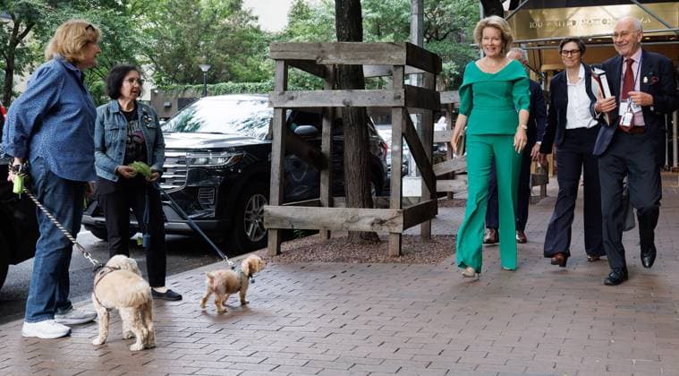 Queen Mathilde of Belgium, Secretary to the Queen Marleen Steenbrugghe and Belgian Ambassador Jean Louis Six walk in the streets of New-York during the 81st session of the United Nations General Assembly (UNGA81), in New York City, United States of America, Monday 21 September 2026.  BENOITxDOPPAGNE 187324661