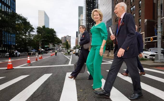 Secretary to the Queen Marleen Steenbrugghe, Queen Mathilde of Belgium and Belgian Ambassador Jean Louis Six walk in the streets of New-Yok during the 81st session of the United Nations General Assembly (UNGA81), in New York City, United States of America, Monday 21 September 2026.  BENOITxDOPPAGNE 187324664