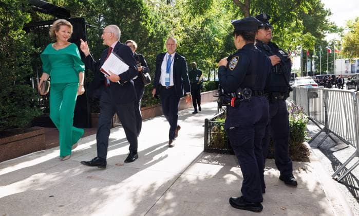 Queen Mathilde of Belgium and Belgian Ambassador Jean Louis Six walk in the streets of New-York during the 81st session of the United Nations General Assembly (UNGA81), in New York City, United States of America, Monday 21 September 2026.  BENOITxDOPPAGNE 187324717