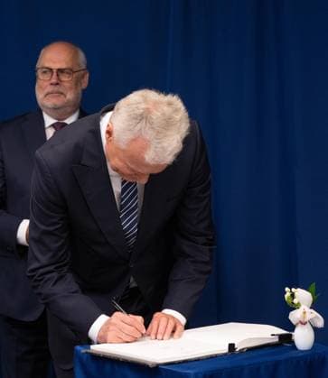September 21, 2026, New York, New York, USA: Gitanas Nauseda, President, Republic of Lithuania signs guest book as he along with Edgars Rinkevics, President, Republic of Latvia and Alar Karis, President, Republic of Estonia meets UN Secretary-General Antonio Guterres at UN Headquarters in New York, NY on September 21, 2026. New York USA - ZUMAr339 20260921_znp_r339_008 Copyright: xLevxRadinx