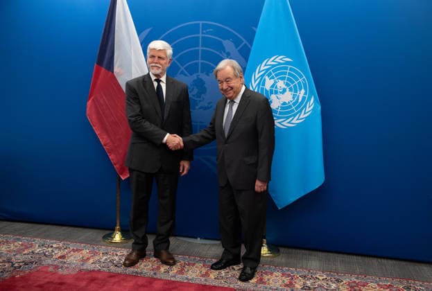 Czech President Petr Pavel, left, meets UN SEcretary General Antonio Guterres in New York, as he launched his visit to United States, on September 21, 2026. (CTKxPhoto AlzbetaxSouckova) CTKPhotoP2026092106979  CTKPhotoP2026092106979