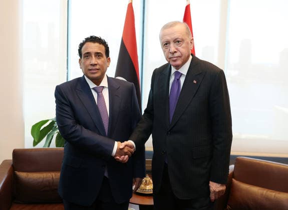 Recep Tayyip Erdogan - Mohamed al-Menfi meeting in New York NEW YORK, UNITED STATES - SEPTEMBER 21: (----EDITORIAL USE ONLY - MANDATORY CREDIT - TURKISH PRESIDENCY MURAT KULA HANDOUT - NO MARKETING NO ADVERTISING CAMPAIGNS - DISTRIBUTED AS A SERVICE TO CLIENTS----) Turkish President Recep Tayyip Erdogan meets with Libyan Presidential Council Chairman Mohamed al-Menfi at the Turkish House (Turkevi) on the sidelines of the 81st Session of the United Nations General Assembly (UNGA) in New York, United States, on September 21, 2026. Turkish Presidency Murat Kula Handout Anadolu New York United States. Editorial use only. Please get in touch for any other usage.  Copyright: x2026xAnadoluxTurkishxPresidencyx xMuratxKulax xHandoutx
