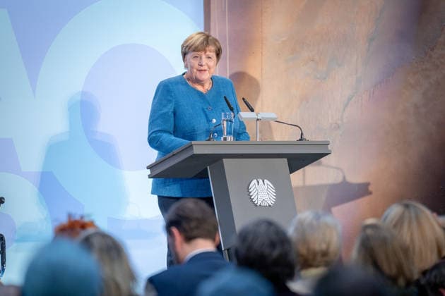 Art Exhibition, Marie Elisabeth Lüders Haus, Berlin; Former German Chancellor Angela Merkel; Art Exhibition: Kokoschka, Adenauer, Warhol, Brandt—Extraordinary Encounters Between Art and Politics; Berlin, Berlin, GER