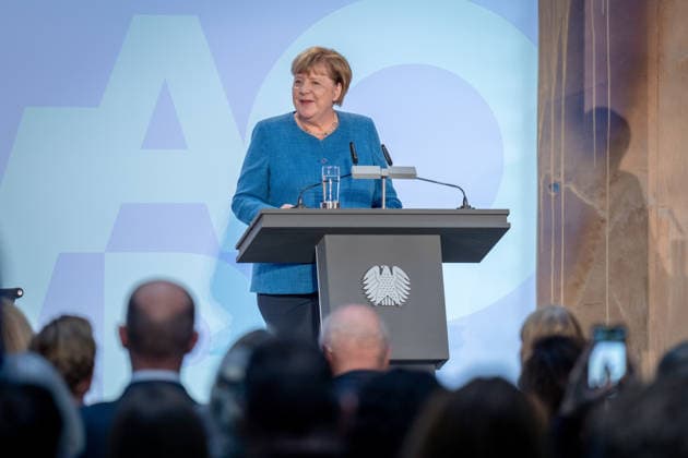 Art Exhibition, Marie Elisabeth Lüders Haus, Berlin; Former German Chancellor Angela Merkel; Art Exhibition: Kokoschka, Adenauer, Warhol, Brandt—Extraordinary Encounters Between Art and Politics; Berlin, Berlin, GER