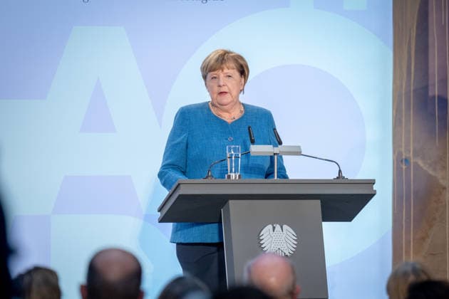 Art Exhibition, Marie Elisabeth Lüders Haus, Berlin; Former German Chancellor Angela Merkel; Art Exhibition: Kokoschka, Adenauer, Warhol, Brandt—Extraordinary Encounters Between Art and Politics; Berlin, Berlin, GER