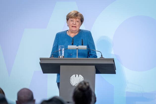 Art Exhibition, Marie Elisabeth Lüders Haus, Berlin; Former German Chancellor Angela Merkel; Art Exhibition: Kokoschka, Adenauer, Warhol, Brandt—Extraordinary Encounters Between Art and Politics; Berlin, Berlin, GER