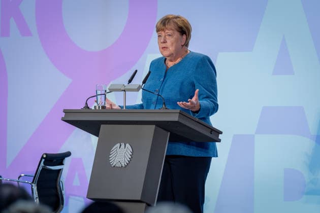 Art Exhibition, Marie Elisabeth Lüders Haus, Berlin; Former German Chancellor Angela Merkel; Art Exhibition: Kokoschka, Adenauer, Warhol, Brandt—Extraordinary Encounters Between Art and Politics; Berlin, Berlin, GER