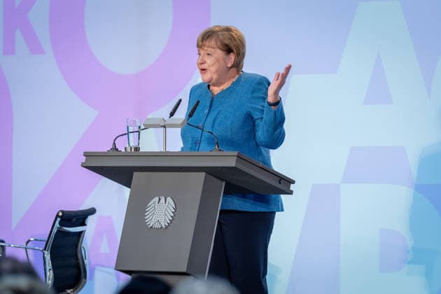 Art Exhibition, Marie Elisabeth Lüders Haus, Berlin; Former German Chancellor Angela Merkel; Art Exhibition: Kokoschka, Adenauer, Warhol, Brandt—Extraordinary Encounters Between Art and Politics; Berlin, Berlin, GER