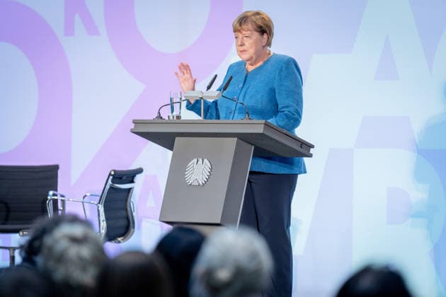 Art Exhibition, Marie Elisabeth Lüders Haus, Berlin; Former German Chancellor Angela Merkel; Art Exhibition: Kokoschka, Adenauer, Warhol, Brandt—Extraordinary Encounters Between Art and Politics; Berlin, Berlin, GER