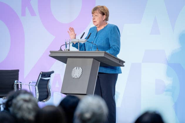 Art Exhibition, Marie Elisabeth Lüders Haus, Berlin; Former German Chancellor Angela Merkel; Art Exhibition: Kokoschka, Adenauer, Warhol, Brandt—Extraordinary Encounters Between Art and Politics; Berlin, Berlin, GER