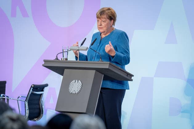 Art Exhibition, Marie Elisabeth Lüders Haus, Berlin; Former German Chancellor Angela Merkel; Art Exhibition: Kokoschka, Adenauer, Warhol, Brandt—Extraordinary Encounters Between Art and Politics; Berlin, Berlin, GER