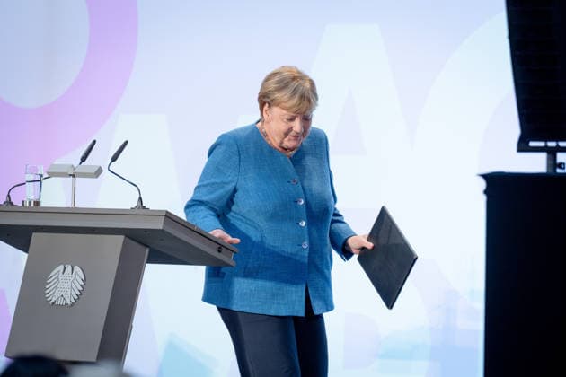 Art Exhibition, Marie Elisabeth Lüders Haus, Berlin; Former German Chancellor Angela Merkel; Art Exhibition: Kokoschka, Adenauer, Warhol, Brandt—Extraordinary Encounters Between Art and Politics; Berlin, Berlin, GER