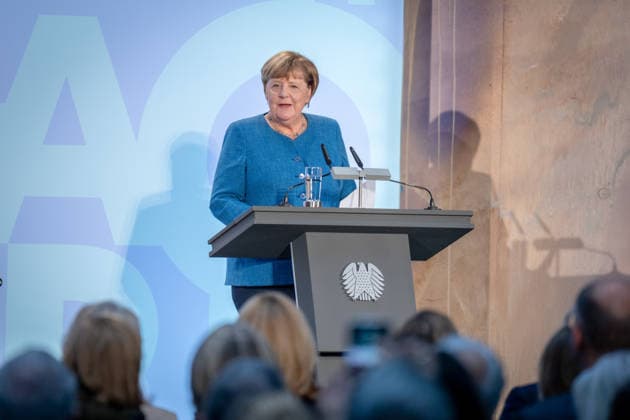 Art Exhibition, Marie Elisabeth Lüders Haus, Berlin; Former German Chancellor Angela Merkel; Art Exhibition: Kokoschka, Adenauer, Warhol, Brandt—Extraordinary Encounters Between Art and Politics; Berlin, Berlin, GER