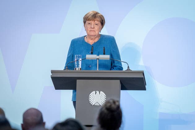 Art Exhibition, Marie Elisabeth Lüders Haus, Berlin; Former German Chancellor Angela Merkel; Art Exhibition: Kokoschka, Adenauer, Warhol, Brandt—Extraordinary Encounters Between Art and Politics; Berlin, Berlin, GER