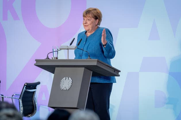 Art Exhibition, Marie Elisabeth Lüders Haus, Berlin; Former German Chancellor Angela Merkel; Art Exhibition: Kokoschka, Adenauer, Warhol, Brandt—Extraordinary Encounters Between Art and Politics; Berlin, Berlin, GER