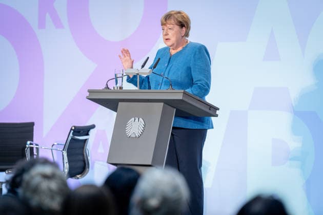 Art Exhibition, Marie Elisabeth Lüders Haus, Berlin; Former German Chancellor Angela Merkel; Art Exhibition: Kokoschka, Adenauer, Warhol, Brandt—Extraordinary Encounters Between Art and Politics; Berlin, Berlin, GER